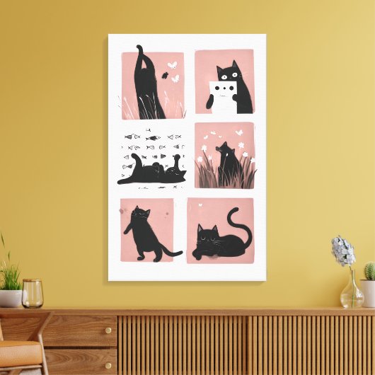 Schattigee Zwarte Cat Wall Art Canvas Print (Insitu (Woonkamer))