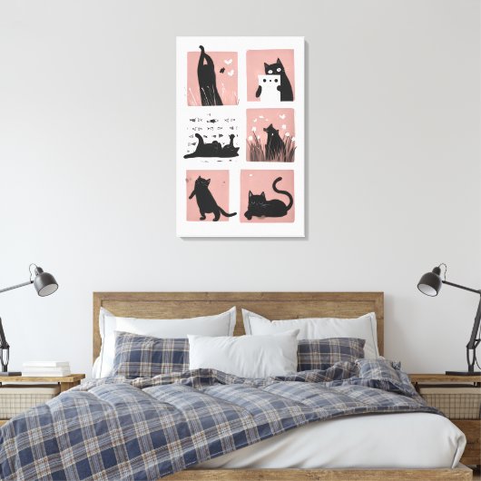 Schattigee Zwarte Cat Wall Art Canvas Print (Insitu (Slaapkamer))