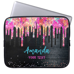 Schattigee zwarte eenhoorn glitter verjaardag mono laptop sleeve