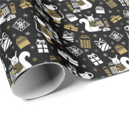 Schattigee zwarte en gouden kerst Woodland Critter Cadeaupapier