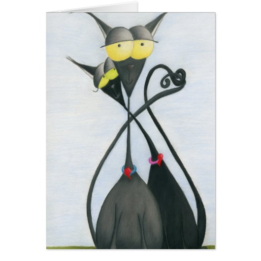 Schattigee Zwarte en Grijze Kat Cartoon Note Cards (Voorkant)