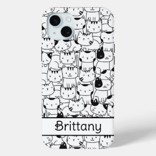 Schattigee zwarte en witte katten iPhone 15 mini hoesje