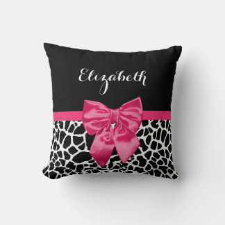 Schattigee Zwarte Giraffe Print Girly Roze Bow en  Kussen