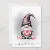 Schattigee zwarte gnoom met roze hart Valentijnsda Feestdagenkaart (Voorkant)