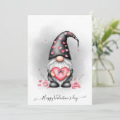 Schattigee zwarte gnoom met roze hart Valentijnsda Feestdagenkaart (Staand voorkant)