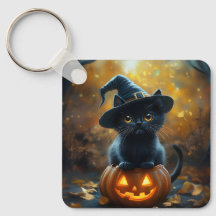 Schattigee zwarte Halloween pompoen Sleutelhanger