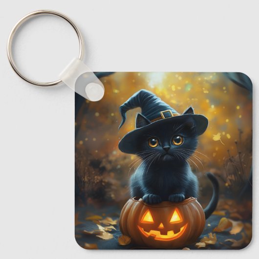 Schattigee zwarte Halloween pompoen Sleutelhanger (Voorkant)