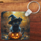 Schattigee zwarte Halloween pompoen Sleutelhanger (Achterkant)