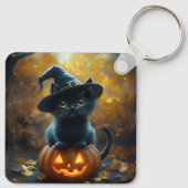 Schattigee zwarte Halloween pompoen Sleutelhanger (Achterkant)