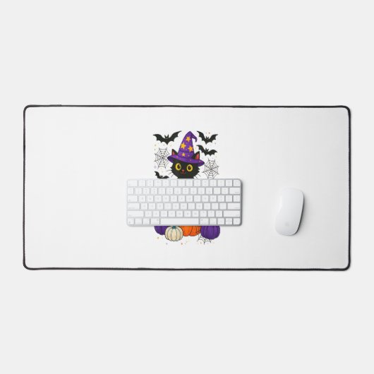 Schattigee zwarte heks kat pompoen Halloween kostu Bureaumat (Keyboard & Muis)