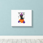 Schattigee zwarte heks kat pompoen Halloween kostu Canvas Afdruk (Insitu (Houten vloer))