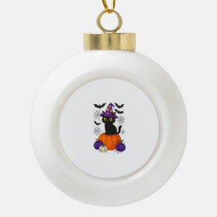 Schattigee zwarte heks kat pompoen Halloween kostu Keramische Bal Ornament