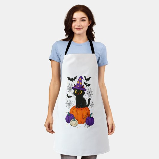Schattigee zwarte heks kat pompoen Halloween kostu Schort (Gedragen)