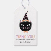Schattigee zwarte heksenkat Halloween Verjaardagsn Cadeaulabel (Voorkant)