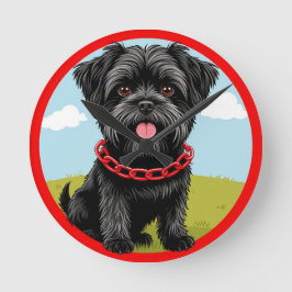 Schattigee zwarte hond met rode halsband in Cartoo Ronde Klok