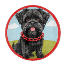 Schattigee zwarte hond met rode halsband in Cartoo