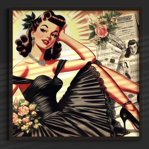 Schattigee zwarte jurk Pin-up Poster