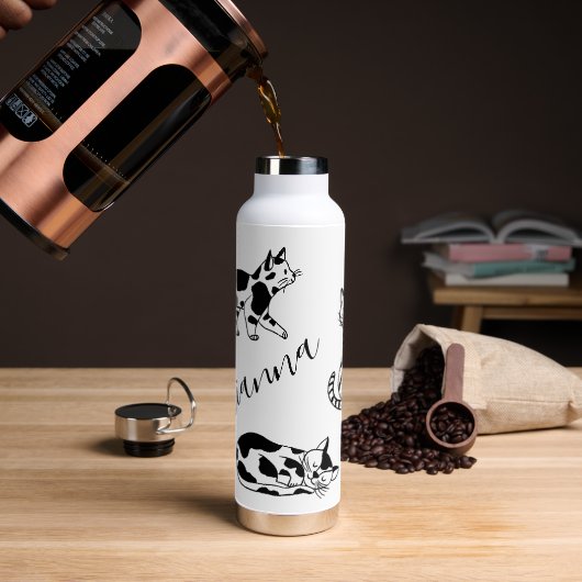 Schattigee zwarte kat aangepaste naam modern minim waterfles (Koffie)
