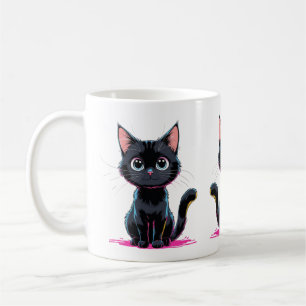 Schattigee Zwarte Kat Anime Illustratie Speelse Ca Koffiemok
