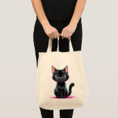 Schattigee Zwarte Kat Anime Illustratie Speelse Ca Tote Bag (Voorkant (product))