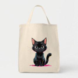 Schattigee Zwarte Kat Anime Illustratie Speelse Ca Tote Bag