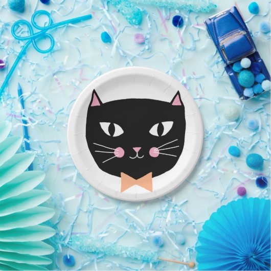 Schattigee zwarte kat boog Stropdas Halloween Verj Papieren Bordje (Feest)