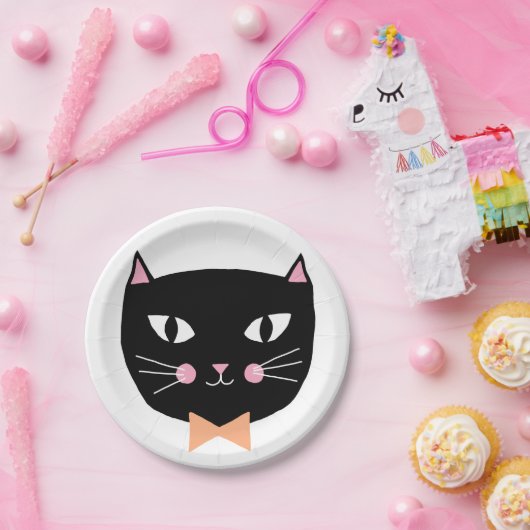 Schattigee zwarte kat boog Stropdas Halloween Verj Papieren Bordje (Feest)