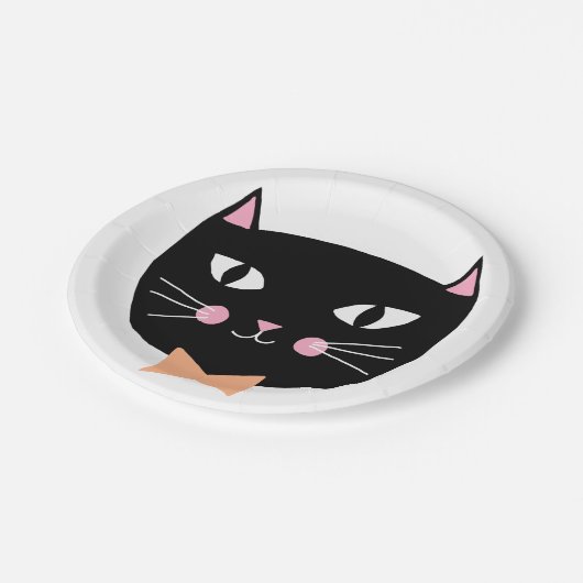 Schattigee zwarte kat boog Stropdas Halloween Verj Papieren Bordje (Gekanteld)