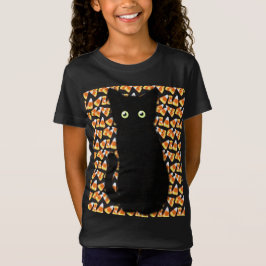 Schattigee Zwarte kat Candy maïs patroon Halloween T-shirt