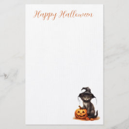 Schattigee zwarte kat die een heksen Pet met pompo Briefpapier