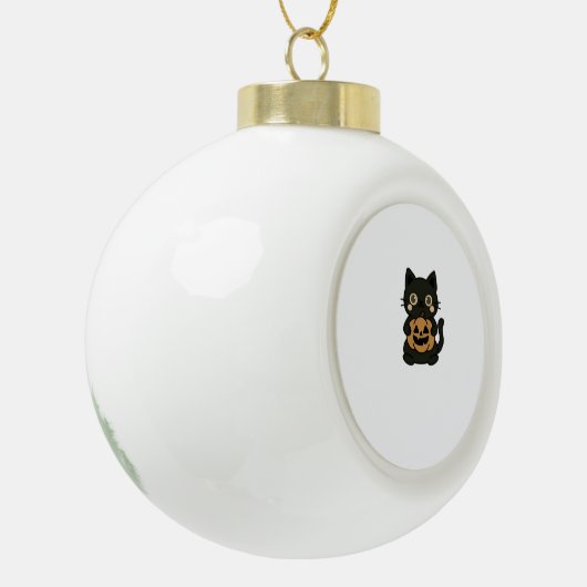 Schattigee zwarte kat die Jack o lantaarn pompoen  Keramische Bal Ornament (Links)