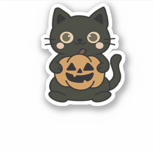 Schattigee zwarte kat die Jack o lantaarn pompoen  Sticker (Voorkant)