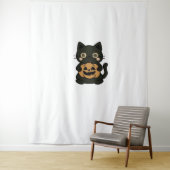 Schattigee zwarte kat die Jack o lantaarn pompoen  Wandkleed (In situ)