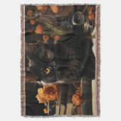 Schattigee zwarte kat en bloemen deken (Voorkant Verticaal)