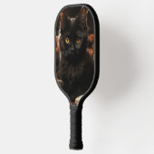 Schattigee zwarte kat en bloemen pickleball paddle (Links)