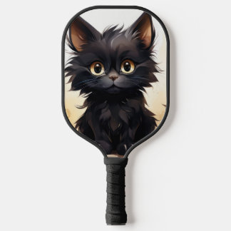 Schattigee zwarte kat en bloemen pickleball paddle