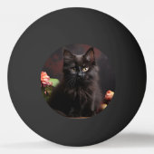 Schattigee zwarte kat en bloemen pingpongbal (Achterkant)