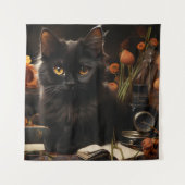 Schattigee zwarte kat en bloemen wandkleed (Voorkant)