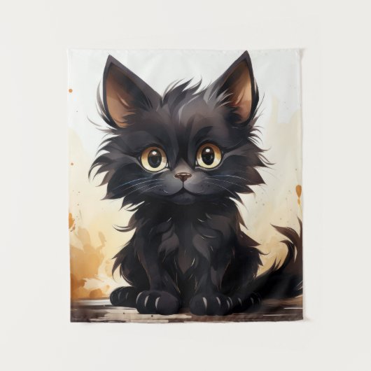 Schattigee zwarte kat en bloemen wandkleed (Voorkant)