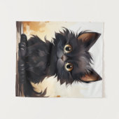 Schattigee zwarte kat en bloemen wandkleed (Voorkant (horizontaal))