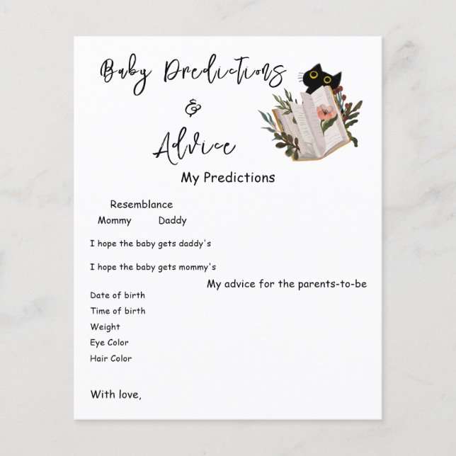 Schattigee zwarte kat en boek Baby shower Game Fly (Voorkant)