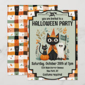 Schattigee zwarte kat en geest Halloween Boo Kaart (Voorkant / Achterkant)