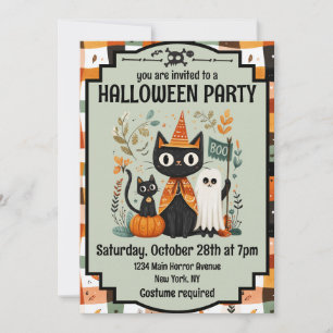Schattigee zwarte kat en geest Halloween Boo Kaart