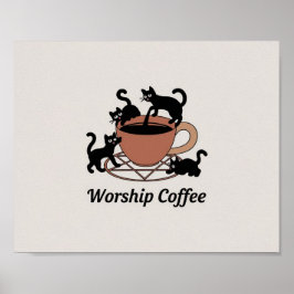 Schattigee zwarte kat en koffie, aanbidden koffie  poster