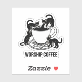 Schattigee zwarte kat en koffie, aanbidden koffie  sticker