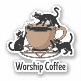 Schattigee zwarte kat en koffie, aanbidden koffie  sticker