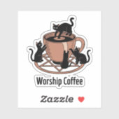 Schattigee zwarte kat en koffie, aanbidden koffie  sticker (Vel)