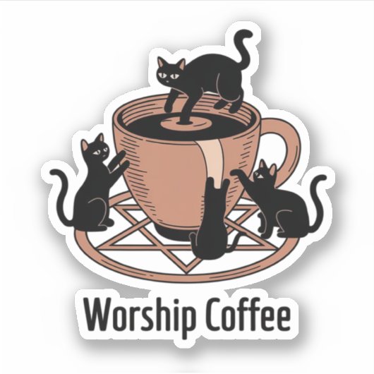 Schattigee zwarte kat en koffie, aanbidden koffie  sticker (Voorkant)