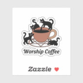 Schattigee zwarte kat en koffie, aanbidden koffie  sticker (Vel)