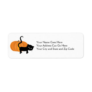 Schattigee zwarte kat en pompoen adres sticker